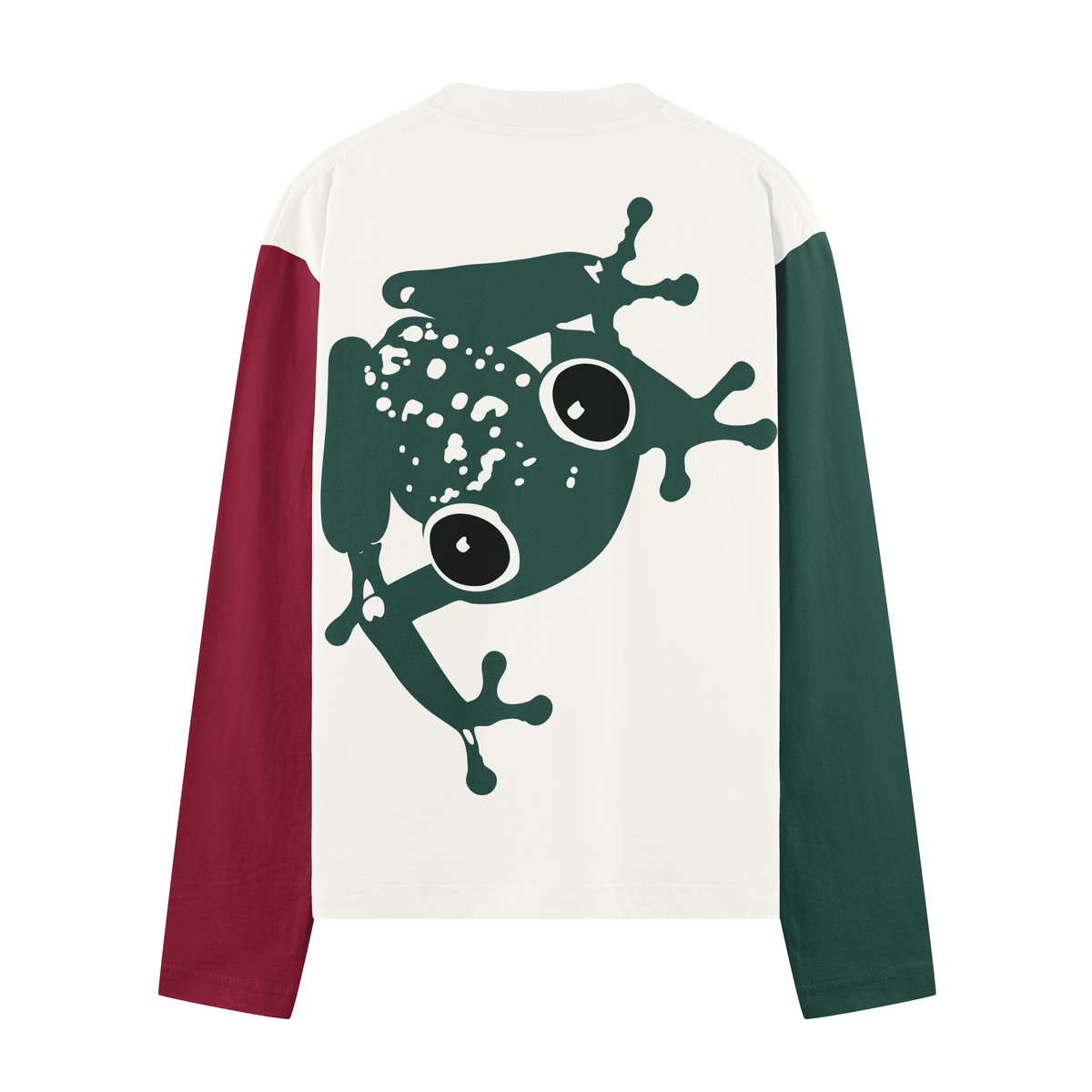Back of the Trip long sleeve with a large green frog print